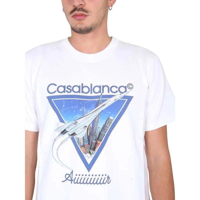2023 Casablanca Blue Sky City Repülőgép Print Póló Férfi Női Magas Minőségű CASA T-Ing, Nyári Streetwear Alkalmi Felsők Tee Kép 0