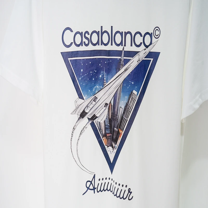 2023 Casablanca Blue Sky City Repülőgép Print Póló Férfi Női Magas Minőségű CASA T-Ing, Nyári Streetwear Alkalmi Felsők Tee Kép 3