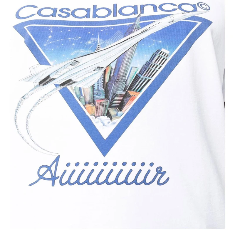 2023 Casablanca Blue Sky City Repülőgép Print Póló Férfi Női Magas Minőségű CASA T-Ing, Nyári Streetwear Alkalmi Felsők Tee Kép 5